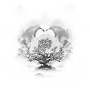 crane dove banyan tree tattoo design idea