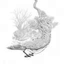 crane dove banyan tree tattoo design idea