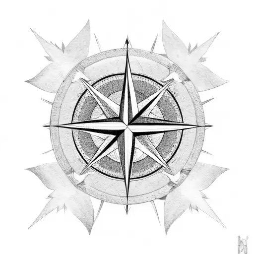 compass maple leaf tattoo design idea