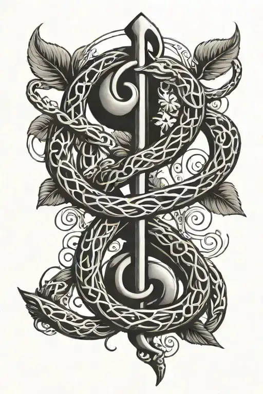 caduceus and treble clef snake tattoo design idea