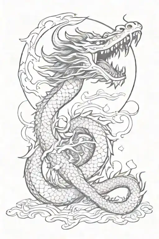japanese dragon holding orb fire above it's head tattoo design idea