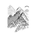 A mesmerizing blackwork tattoo depicting the iconic Machu Picchu with lush Amazon rainforest in the background tattoo design idea