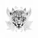 A mystical blackwork tattoo of a jaguar roaming through the lush greenery of the Amazon tattoo design idea