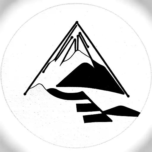 A mountain in a shape. of a wheel with a mountain-biker, a snowboarder, and at the bottom a BMX racer on a BMX track tattoo design idea