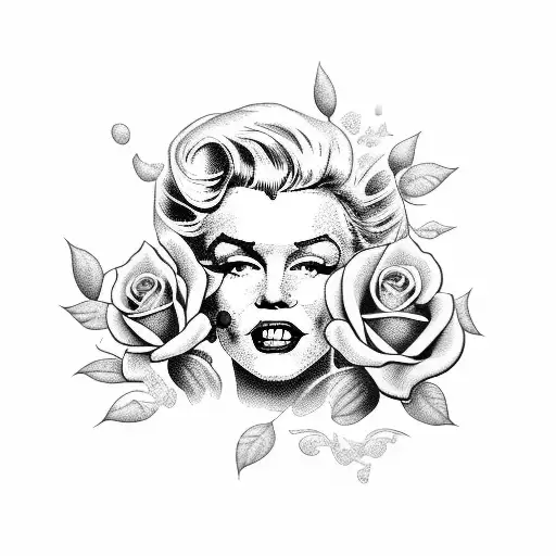 Marlyn Monroe with skulls and roses tattoo design idea