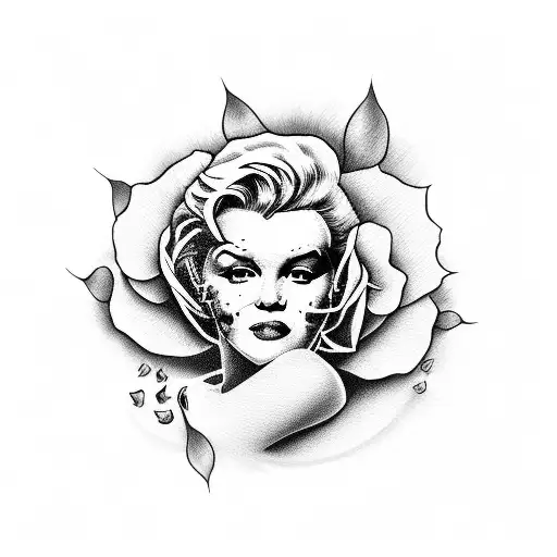 Marlyn Monroe with skulls and roses tattoo design idea