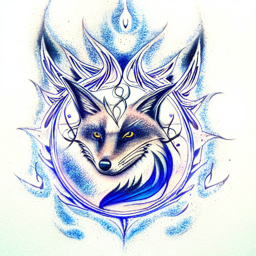 black fox spirit in a blue flame tattoo design idea