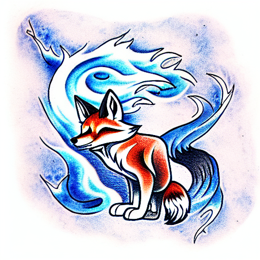 fox spirit in a blue flame tattoo design idea