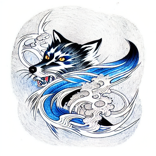 black fox spirit in a blue flame tattoo design idea