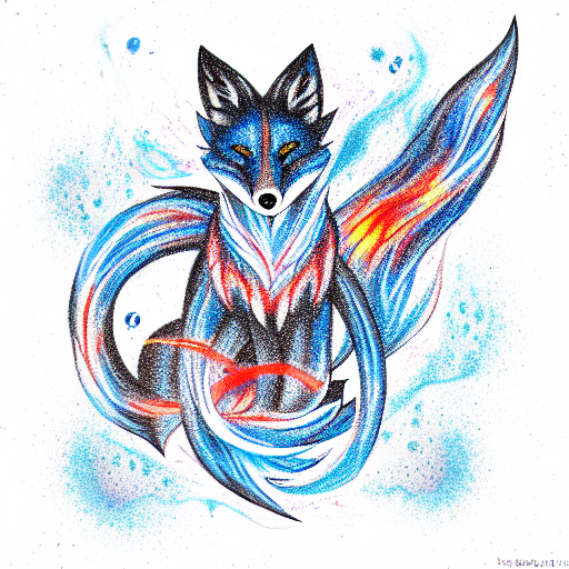 black fox spirit in a blue flame tattoo design idea
