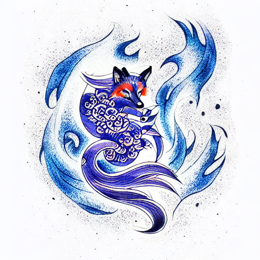 fox spirit in a blue flame tattoo design idea