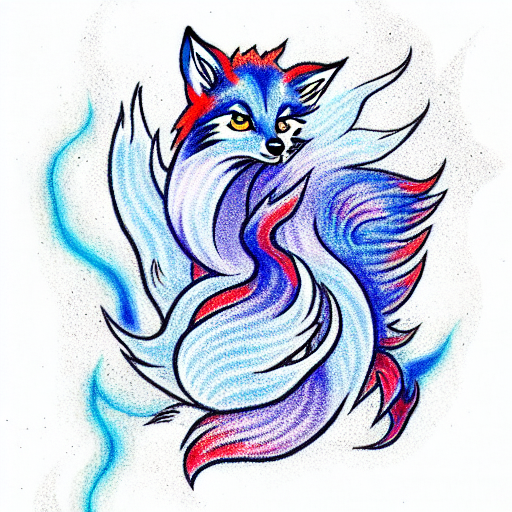 fox spirit in a blue flame tattoo design idea