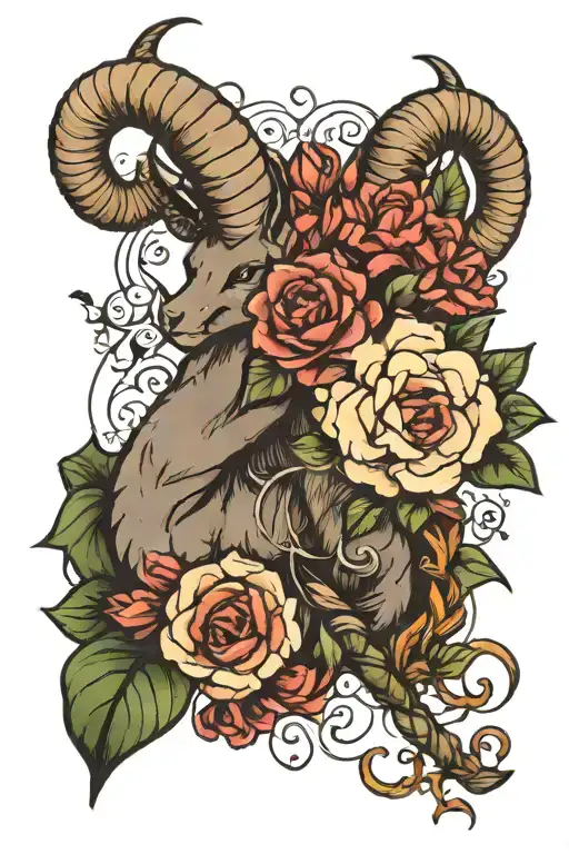 Capricorn flower bouquet tattoo design idea