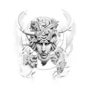 Apollo and Dionysus split face tattoo design idea