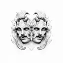 Apollo and Dionysus split face tattoo design idea