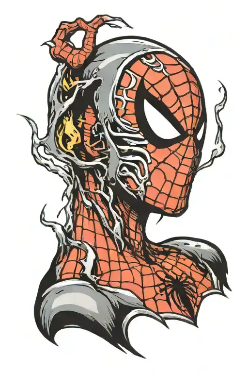 Spiderman with a ripped mask and battle damage  tattoo design idea