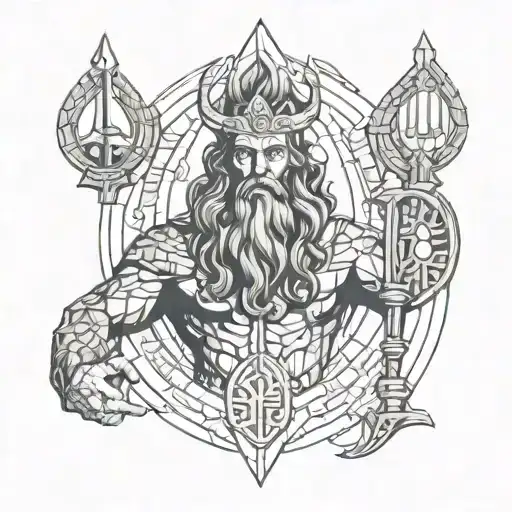 Poseidon holding a trident tattoo design idea