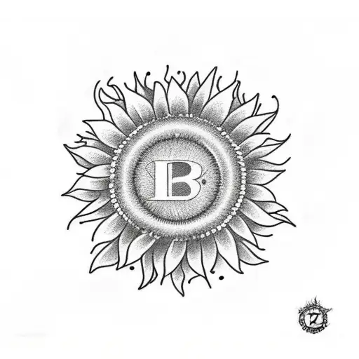 Sunflower with initials R.B.L tattoo design idea