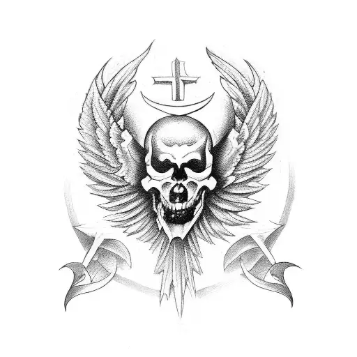 A tattoo design representing the duality of angelic and demonic forces in military history tattoo design idea