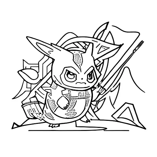 A dotwork tattoo of a Pokémon artist painting a mural of architectural landmarks tattoo design idea