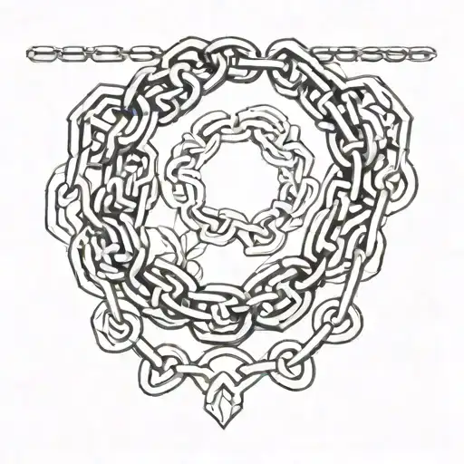 Black and white tattoo of chain necklace in a delicate pattern on a white background, sharp edges tattoo design idea