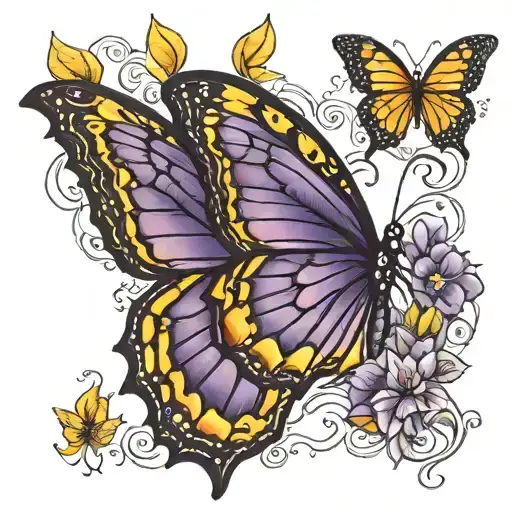 purple crystalized monarch butterfly wings open with yellow accents tattoo design idea