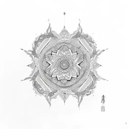 A mantra written in a beautiful calligraphy style with intricate nature patterns tattoo design idea