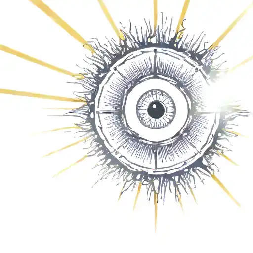 cyber sigylism eye inside sun rays shining tattoo design idea