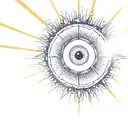 cyber sigylism eye inside sun rays shining tattoo design idea