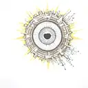 cyber sigylism eye inside sun rays shining tattoo design idea