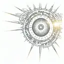 cyber sigylism eye inside sun rays shining tattoo design idea