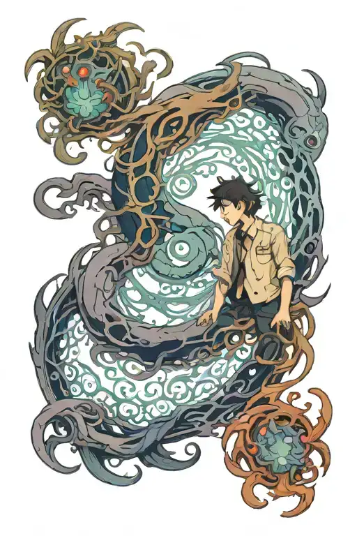 anime eldritch horror tattoo design idea