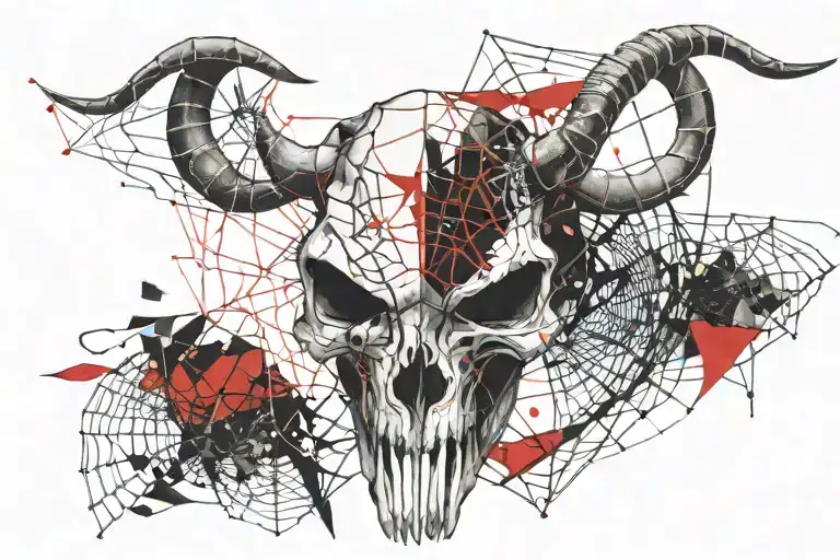 half man half Bull skull in spider web developer coding tattoo design idea