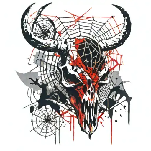 Bull skull, spider web tattoo design idea