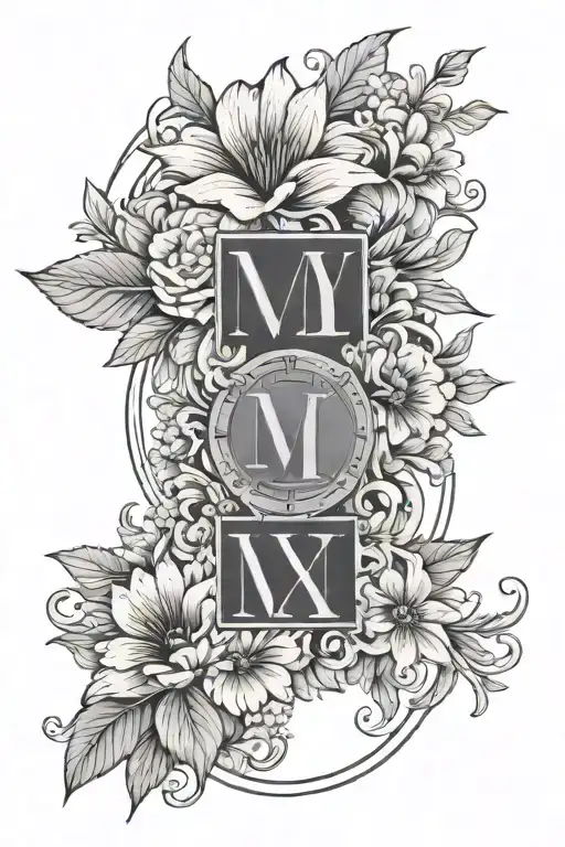 may 20 2024 in roman numerals with flowers around it  tattoo design idea