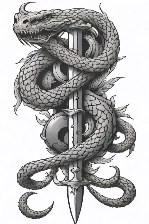 sword and snake intertwined tattoo design idea