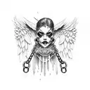 fallen angel that has chains on their hands tattoo design idea