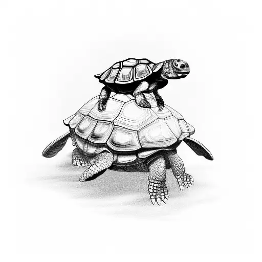 A surreal scene of a tortoise racing a dragonfly tattoo design idea