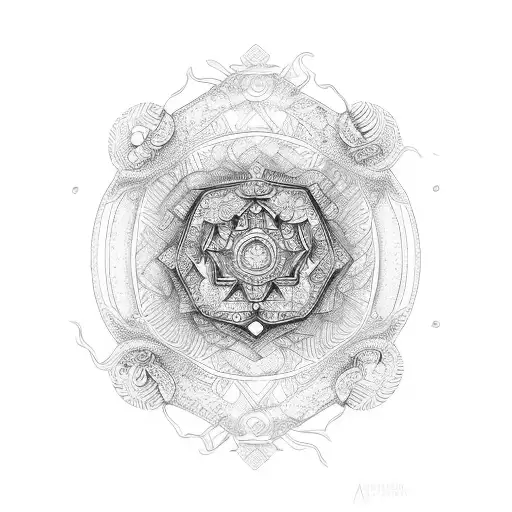 An intricate mandala design with tortoise elements and hidden dragonflies tattoo design idea