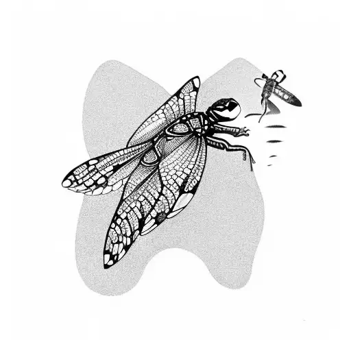 A tortoise and dragonfly in a natural scene tattoo design idea