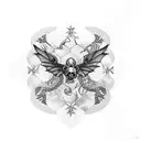 A tortoise shell pattern incorporating skulls and dragonflies tattoo design idea
