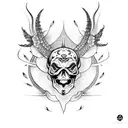A tortoise shell pattern incorporating skulls and dragonflies tattoo design idea