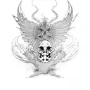 A tortoise shell pattern incorporating skulls and dragonflies tattoo design idea