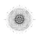 An intricate mandala design with tortoise elements and hidden dragonflies tattoo design idea