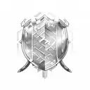 A tortoise surrounded by gaming symbols like swords and shields tattoo design idea