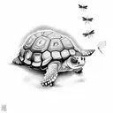 A surreal scene of a tortoise racing a dragonfly tattoo design idea