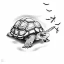 A surreal scene of a tortoise racing a dragonfly tattoo design idea