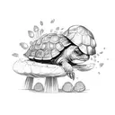 A tortoise with a messy bun and a fairy sitting on top of its shell playing a video game together tattoo design idea