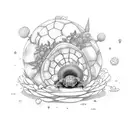 A tortoise with a messy bun and a fairy sitting on top of its shell playing a video game together tattoo design idea