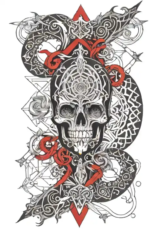Scandinavian death and the red sting of fate woven through  tattoo design idea
